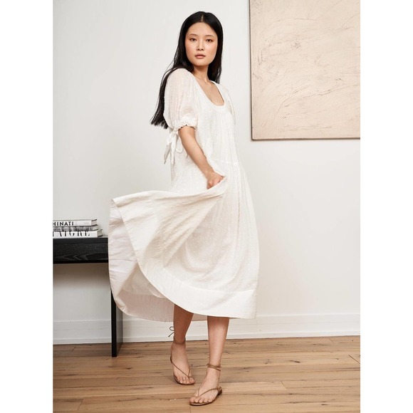 La Ligne NWT White Ballon Sleeves Clara Dot Swiss Dress Size M - Picture 2 of 11